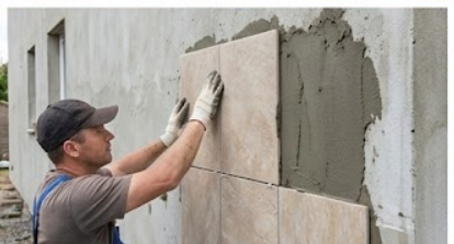 Montering af fliser p� lodret v�g udend�rs