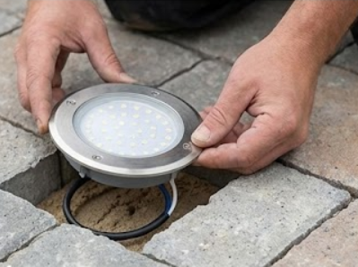 Montering af nedgravningsspots i bel�gning