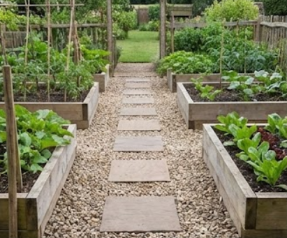 Id�er til stier mellem h�jbede i k�kkenhaven